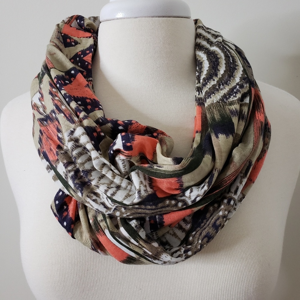 Coral & beige infinity scarf- New. Overstock item